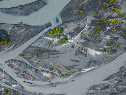 Aerial View of Braided Glacial River Channels in Alaska