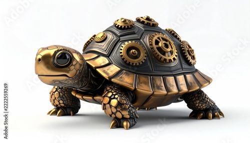 Steampunk turtle robot bronze sculpture.