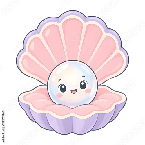 Cute Open Clam Shell with Pearl Illustration