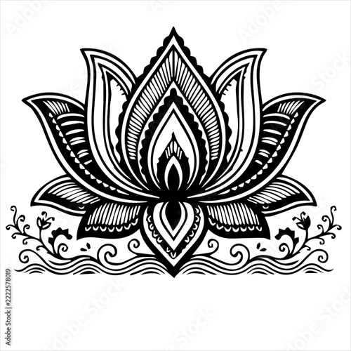 Elegant Ornamental Lotus Flower – Black and White Floral Mandala Design