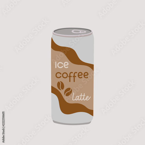 Minimalist vector illustration of an iced coffee latte can with a modern brown and beige packaging design.