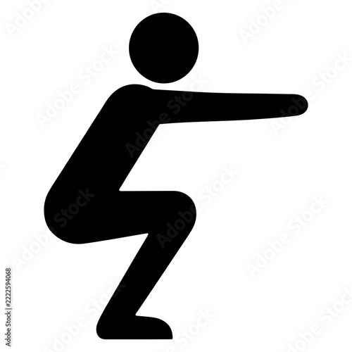 Black silhouette icon of a person doing a squat exercise isolated on a white background