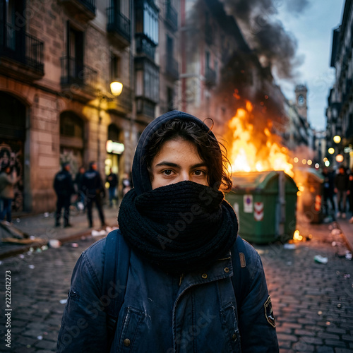 émeutier masqué dans la rue
