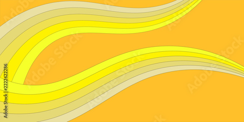 Abstract Yellow Wave Background With Curved Lines, Smooth Gradient Flow And Minimal Modern Design