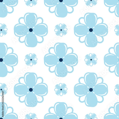 A seamless pattern of blue flowers on a white background on transparent background