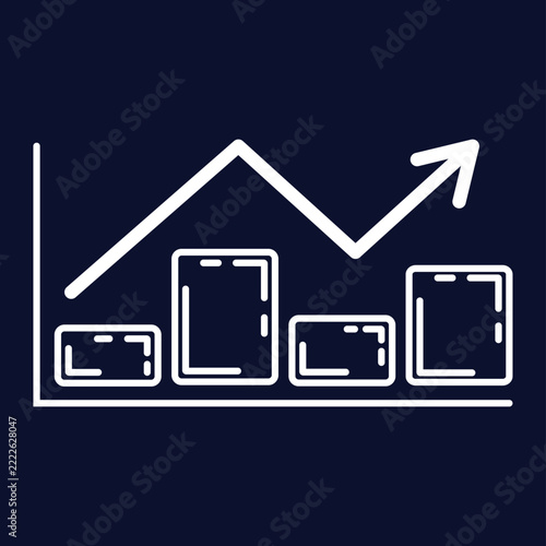 Bar chart graph with growth arrow vector icon for financial progress and business success