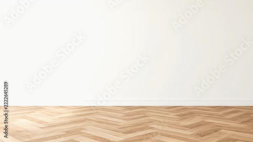 Empty Room with Light Oak Herringbone Parquet Floor and White