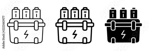Battery Pack Icon Set, Power Storage Container Vector Graphics, Energy Source Symbol Collection