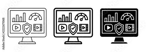 Computer Dashboard Icons: Performance, Security, Video Playback, Analytics, Speedometer, 3 Variations