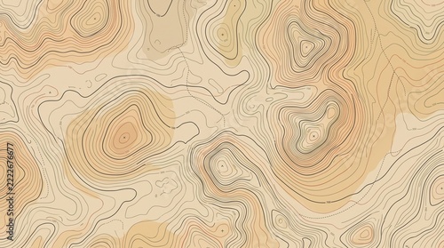 Abstract Topographic Contour Map Background with Warm Beige Elevation Lines 