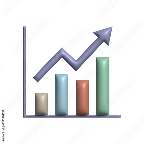 This image depicts a visually compelling 3d graph showcasing positive growth and upward trends in data representation indicating success