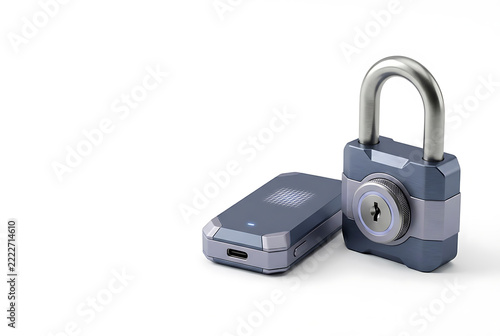 Padlock protecting hardware device for data security concept