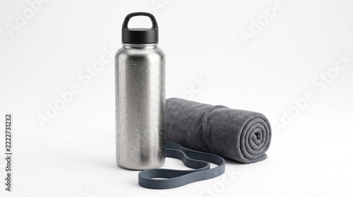 Stainless Steel Water Bottle with Gym Towel, Reusable Flask and Fitness Resistance Band, Workout Gear