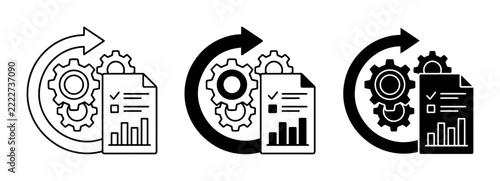 Process Workflow Icons, Gear Mechanism, Checklist Report, Data Analysis Charts, Circular Arrow Cycle, Business Operations, Project Management, Efficiency Symbols