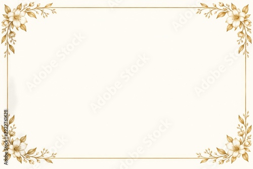 Elegant golden floral corner ornaments around a minimalist ivory rectangular ...