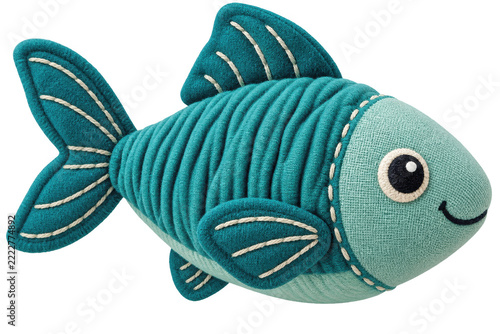 Teal Crinkle Fabric Fish Cat Toy with Stitched Fins