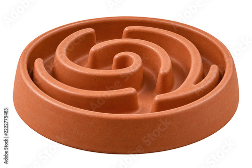 Ceramic Cat Slow Feeder Bowl with Labyrinth Spiral Maze