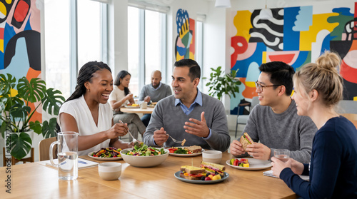 Group Enjoying Lunch in Modern Office Setting 