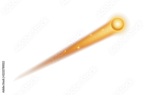 Glowing orange light streak with a circular flare head, isolated on a transparent background, representing speed, energy, or a celestial isolated on a transparent background
