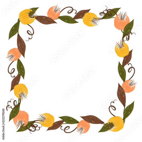 Autumn floral frame square isolated on transparent background  