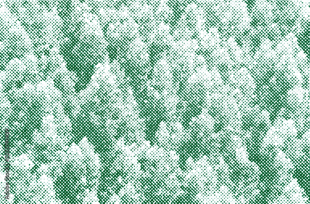 Fototapeta premium Dense forest treetops rendered in a green printed halftone texture on a transparent background.