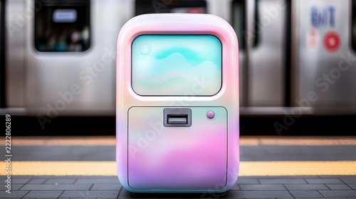 Vending machine with pastel gradient color on platform at station