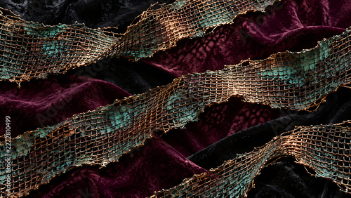 Torn Copper Mesh over Mulberry Velvet