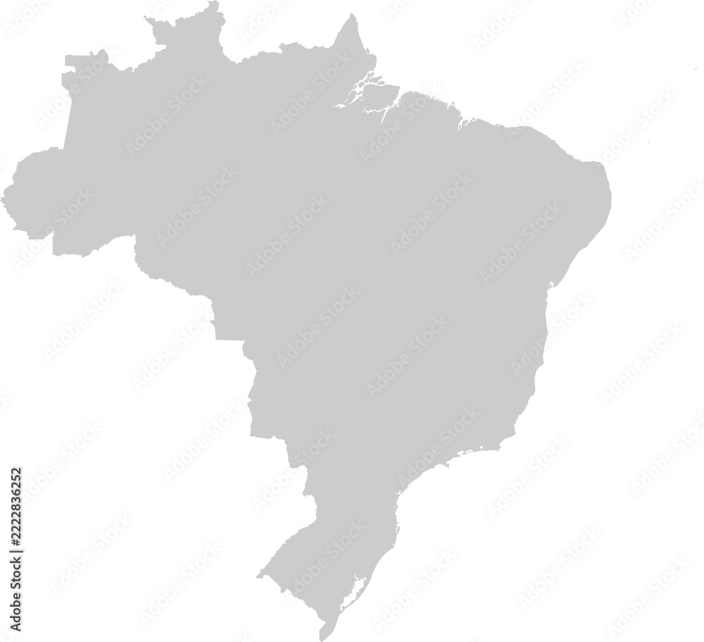 Fototapeta premium Simplified Gray Silhouette Map of the Country of Brazil, Flat Cartographic Clipping Shape Isolated on Transparent PNG Background 