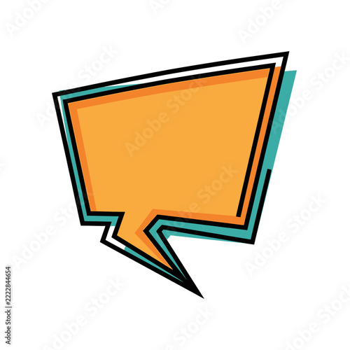 Dynamic orange speech bubble with black outline and teal shadow, in a comic book or pop art style, isolated on a white background.