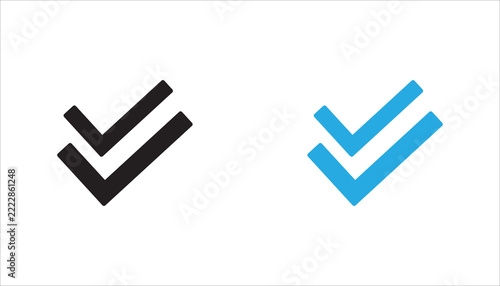 Minimalist double check mark outline icon representing task completion, confirmation, approval, verification, and successful status. Simple black line design isolated on a white background, suitable f
