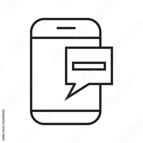 Minimalist smartphone outline icon featuring a message bubble with a minus symbol, representing message removal, chat deletion, blocking, restriction, and communication management. Clean black line ar