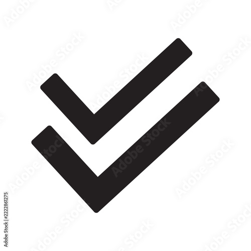 Minimalist double check mark outline icon representing task completion, confirmation, approval, verification, and successful status. Simple black line design isolated on a white background, suitable f