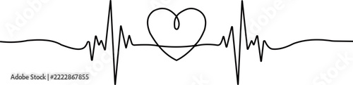 Continuous line of a heart integrated into an electrocardiogram waveform