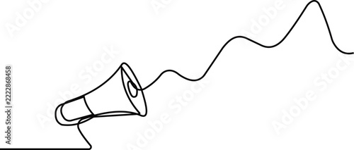 Single line of a megaphone with sound waves emanating outwards