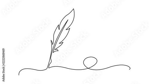 Single continuous line of a quill pen writing a cursive loop