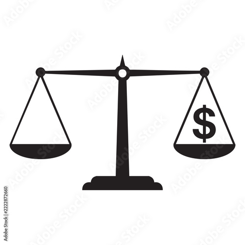 Scales of justice with a dollar sign representing financial equity