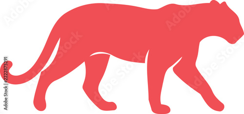 Minimalist red silhouette of a walking panther or big cat