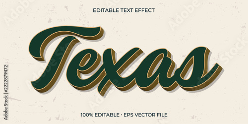 Vintage Script Texas 3D Text Effect Vector Style