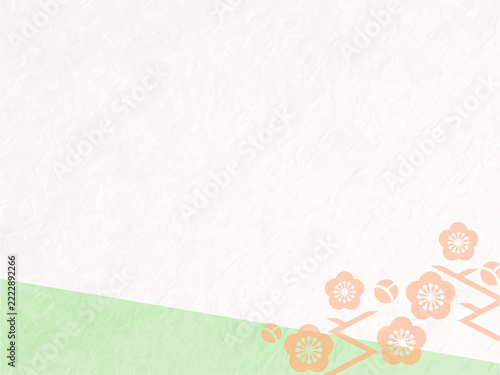 Background illustration of wrinkled paper with plum blossom accents - white and green