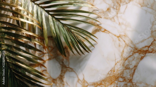 Palm leaves over a marble background