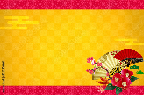 和柄　金箔　市松模様　文様　年賀　正月　和　素材　枠　和紙　豪華　おしゃれ　和風　高級感　お歳暮　初売り　成人式　縁起物　Japanese pattern.Celebration background.