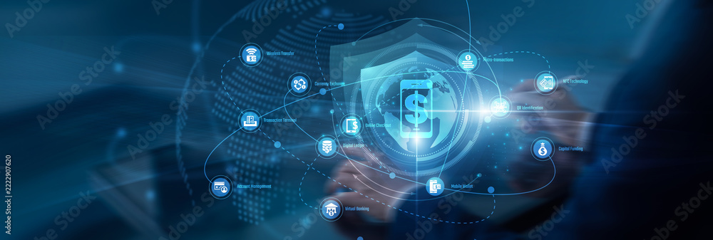 Fotografie Analyst working on tablet configuring a secure data shield for Digital Payment channels