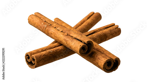 Aromatic cinnamon sticks in crossed arrangement isolated 3D render
