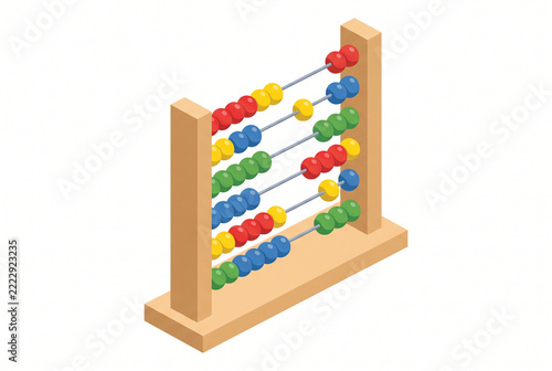 Abacus featuring colorful wooden beads arranged on metal rods for counting practice.