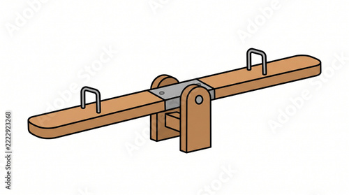 Seesaw constructed from polished brown wood with metal handles and a central pivot support designed for playground recreation.