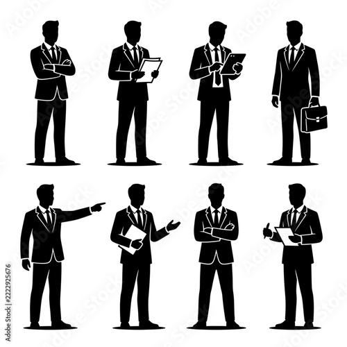 Businessman silhouettes vector set in various poses