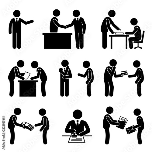 Business people stick figure icons set vector illustration