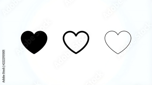 Simple black and white heart icons with outlines
