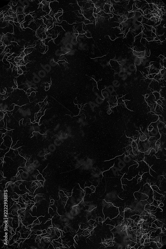 Black old paper with white spiderweb cracks grunge overlay texture, torn old paper style on black background