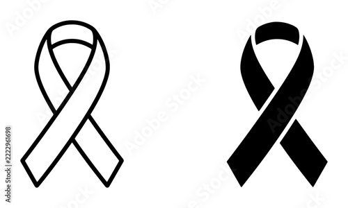 Ribbon icons set with awareness symbol and support gesture for charity and illness awareness